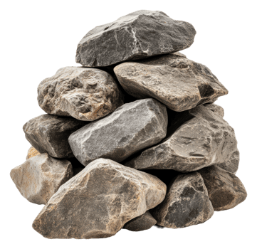 A pile of assorted rocks collected from the beach, cut out - stock . png