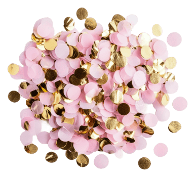 Pink and gold confetti on the table, cut out - stock . png