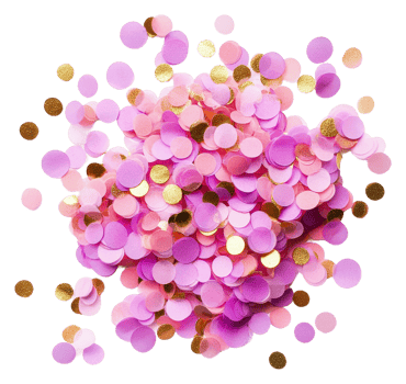 Pink and gold confetti on white, cut out - stock . png