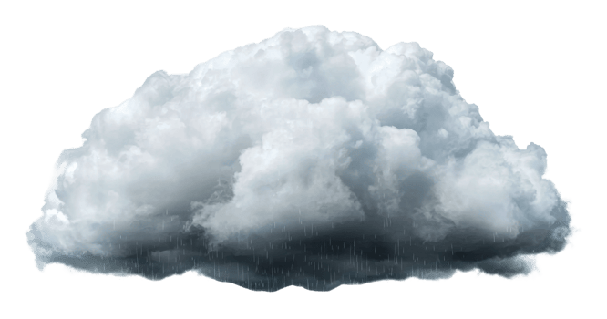 Gray rain cloud floating in a bright sky, cut out - stock . png