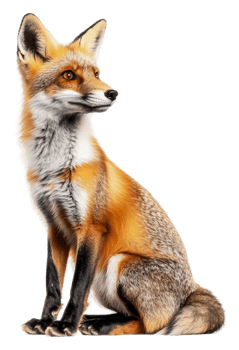 A fox sitting gracefully against a white backdrop, cut out - stock . png