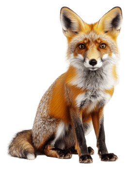 A realistic depiction of a red fox sitting calmly, cut out - stock . png
