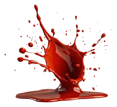 Red liquid splashing on a white background, cut out - stock . png