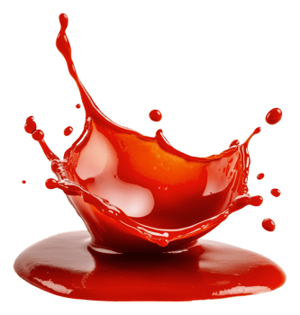 Red liquid splashes on white backdrop, cut out - stock . png