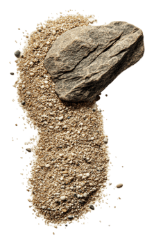 Natural stone resting on a bed of sand particles, cut out - stock . png