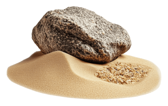 A smooth rock resting on fine sand grains, cut out - stock . png