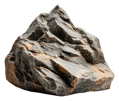A rugged rock formation with sharp peaks and edges, cut out - stock . png