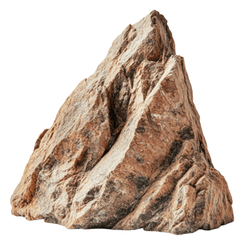 A large, rugged rock formation in natural sunlight, cut out - stock . png