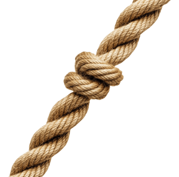Twisted twine knot on natural fiber rope hanging, cut out - stock . png