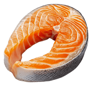 Fresh salmon steak ready for cooking in a kitchen, cut out - stock . png