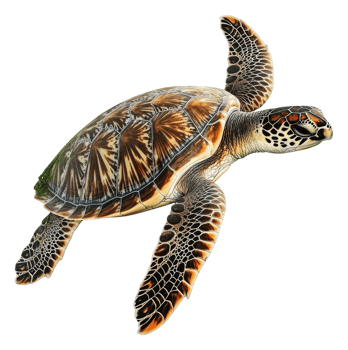 Colorful sea turtle swimming in clear waters, cut out - stock . png