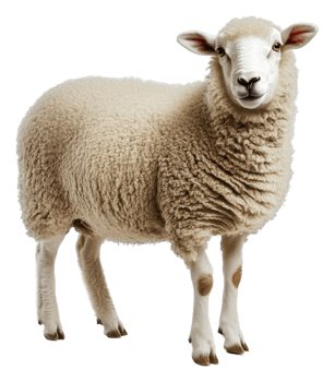 Sheep standing on white background indoors, cut out - stock . png