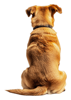 Golden dog sits quietly on white backdrop, cut out - stock . png