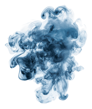 Blue smoke swirls on white background, cut out - stock . png