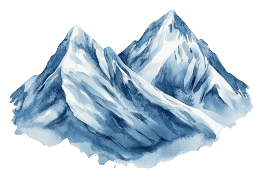 Majestic snow-capped mountains under clear skies, cut out - stock . png