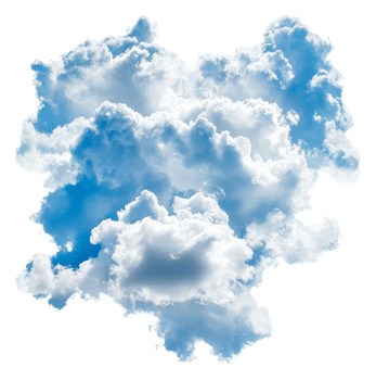 Billowing clouds against a bright blue sky, cut out - stock . png