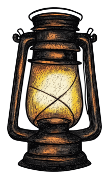 Antique oil lantern illuminating a rustic setting, cut out - stock . png