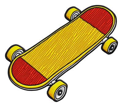 Vibrant skateboard with yellow wheels and red deck, cut out - stock . png