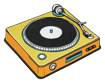 Colorful turntable with a vinyl record and stylus, cut out - stock . png