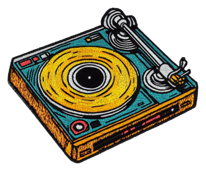 Vintage turntable with vibrant colors and design, cut out - stock . png