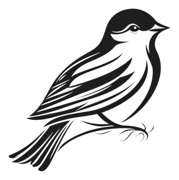 Small bird silhouette perched, cut out - stock . png