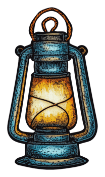 Vintage lantern with warm glow in artistic design, cut out - stock . png