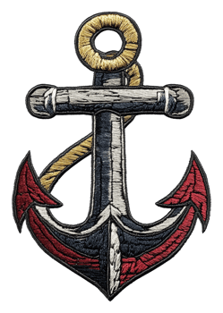Nautical embroidered anchor design, cut out - stock . png