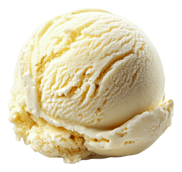 Creamy vanilla ice cream scoop on white background, cut out - stock . png