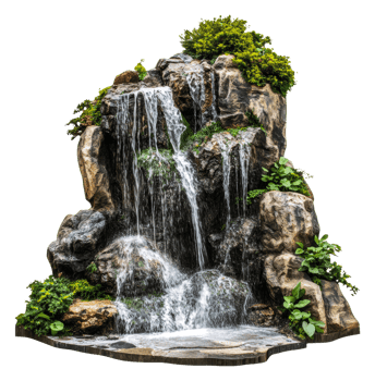 A peaceful waterfall cascading over rocky terrain, cut out - stock . png
