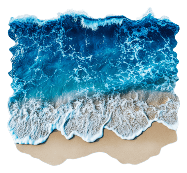 Waves crashing on a sandy beach at midday, cut out - stock . png