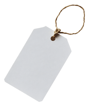 Blank gift tag hanging from a tied string, cut out - stock . png