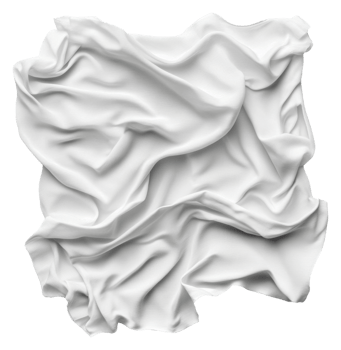 Wrinkled white fabric draped in soft lighting, cut out - stock . png