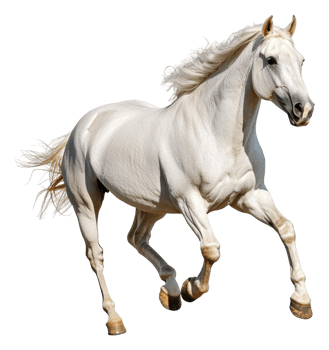 Majestic white horse running freely in open field, cut out - stock . png
