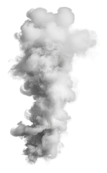 Thick gray smoke rising against a white background, cut out - stock . png