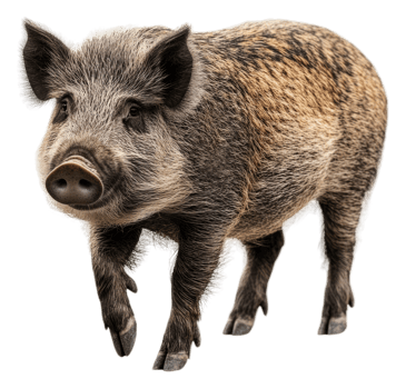 Boar roaming autumn forest, cut out - stock . png