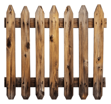 Wooden picket fence panel in a rustic style, cut out - stock . png