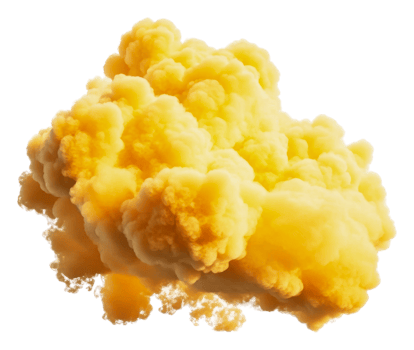 Yellow smoke blast at summer event, cut out - stock . png