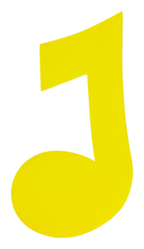 Bright yellow musical note on a white background, cut out - stock . png