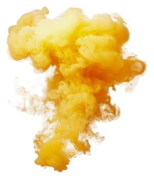 Yellow smoke cloud rising in a clear background, cut out - stock . png