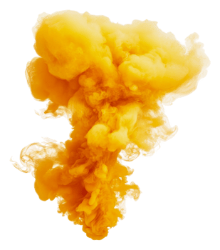 Bright yellow smoke rising dramatically in studio, cut out - stock . png
