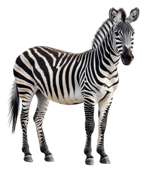 A zebra standing proudly in natural posture, cut out - stock . png