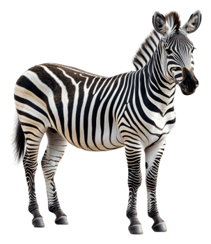 Zebra standing on green grass in a natural habitat, cut out - stock . png