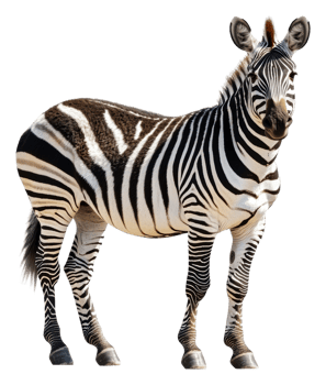 Zebra in sunny savanna landscape, cut out - stock . png