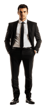 Smartly dressed young man posing in formal attire, cut out - stock . png