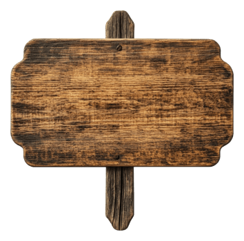 Rustic wooden sign with a textured surface, cut out - stock . png
