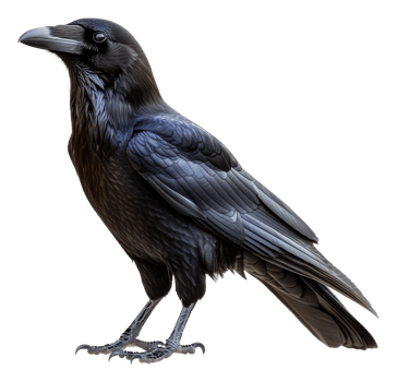 Black raven perched in sunlight, cut out - stock . png