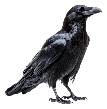 A raven perched gracefully on a branch in daylight, cut out - stock . png