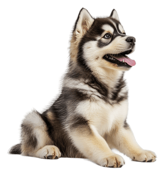 Adorable husky puppy sitting on a white background, cut out - stock . png