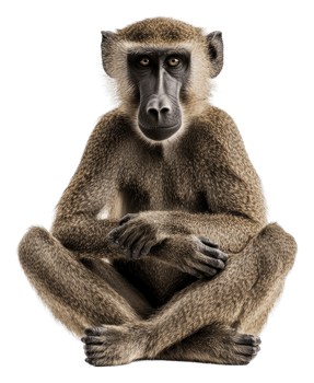 Baboon seated against a white backdrop, cut out - stock . png