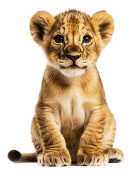Calm lion cub on white background, cut out - stock . png